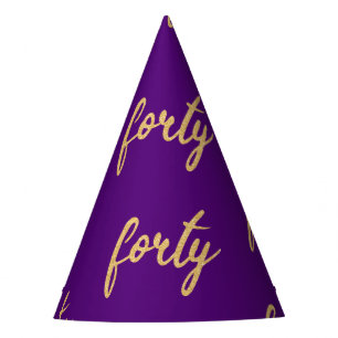 Gold Purple "Forty" 40 Birthday Party Glitter Party Hat