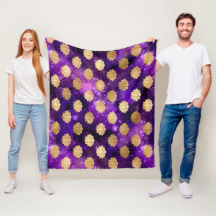 Gold & Purple Galaxy Dharma Mandala Pattern Fleece Blanket