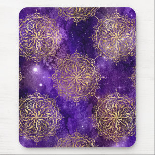 Gold & Purple Galaxy Dharma Mandala Pattern Mouse Pad