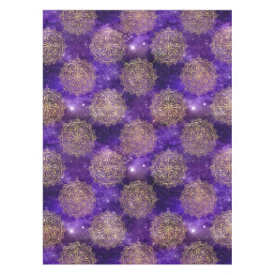 Gold & Purple Galaxy Dharma Mandala Pattern Tablecloth