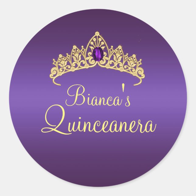 Gold & Purple Gem Tiara Quinceanera Sticker (Front)