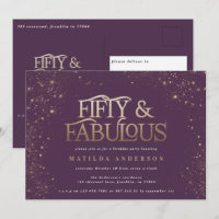 Gold purple glitter 50 and fabulous birthday party