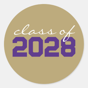 Gold & Purple Graduation Classic Round Stickers
