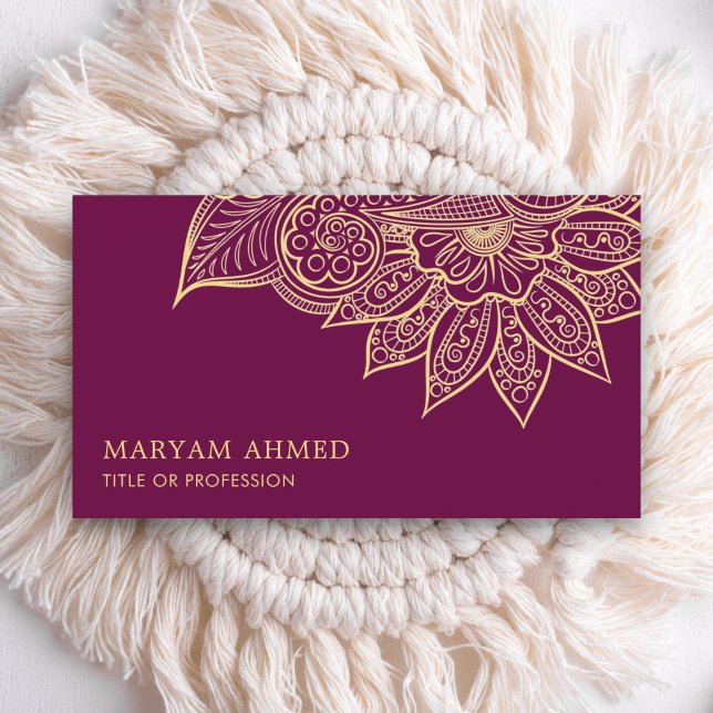 Gold Purple Henna Mehndi Islamic Business Card (Creator Uploaded)