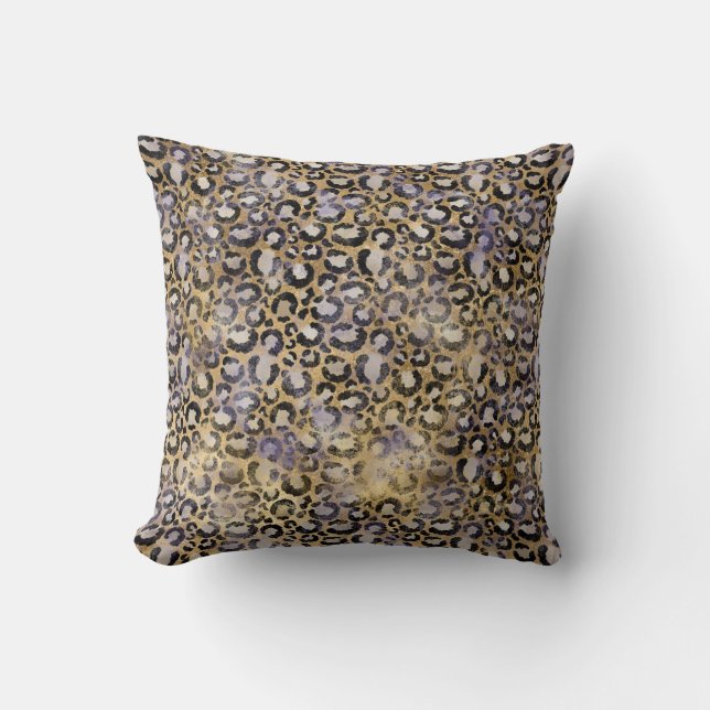 Gold Purple Leopard Print Cushion (Front)