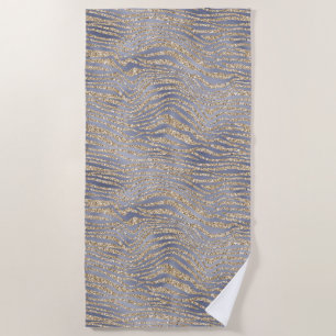 Gold Purple Luxe Glitter Zebra   Beach Towel