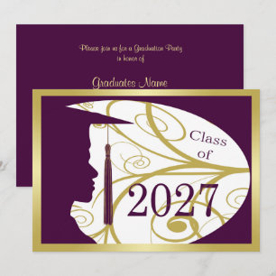 Gold/Purple Man Silhouette 2027 Graduation Party Invitation