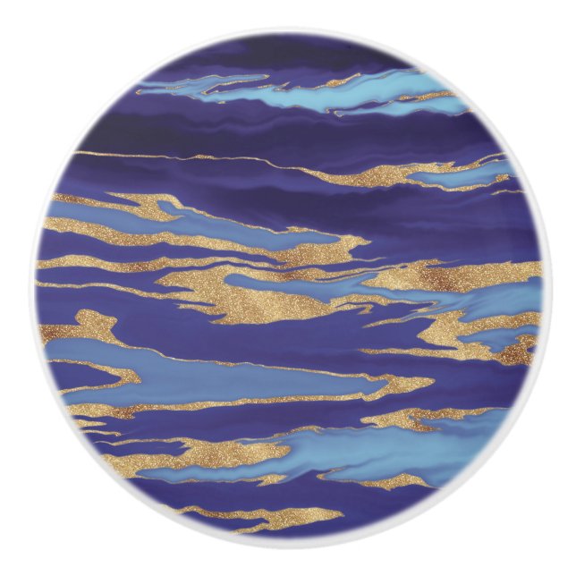 Gold Purple Marble Abstract Painting Ceramic Knob (Front)