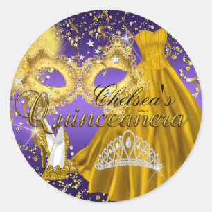 Gold & Purple Mask Masquerade Quinceanera Sticker
