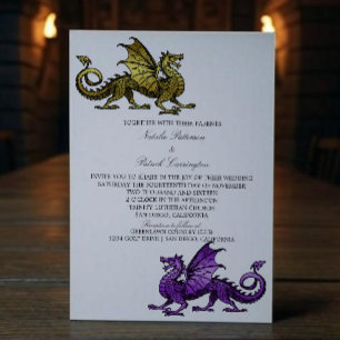 Gold Purple Mediaeval Dragon Wedding Invite