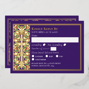Gold Purple Mediaeval Sword Wedding RSVP
