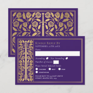 Gold Purple Medieval Sword Wedding RSVP Card