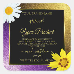Gold Purple Metallic Glitter Black Product Labels