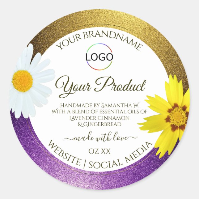 Gold Purple Metallic White Product Labels Add Logo (Front)