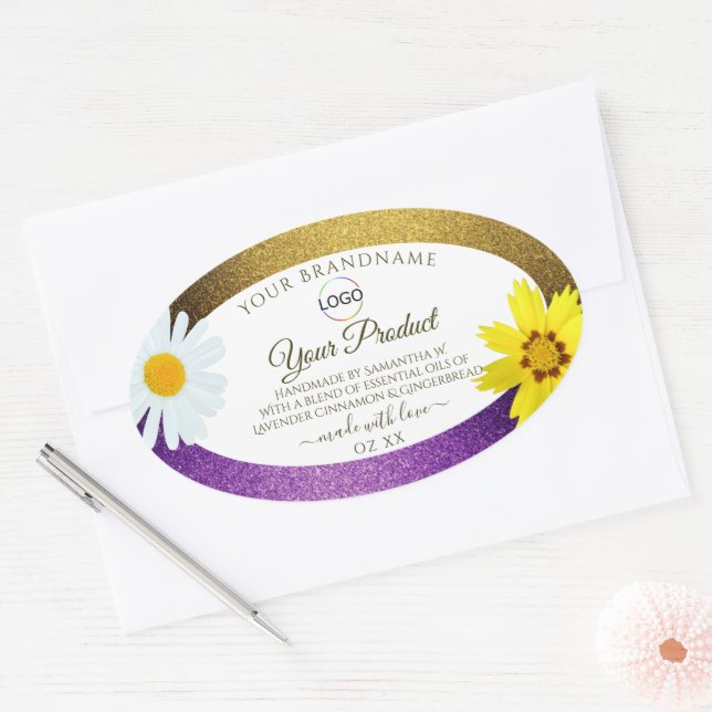 Gold Purple Metallic White Product Labels Add Logo (Envelope)