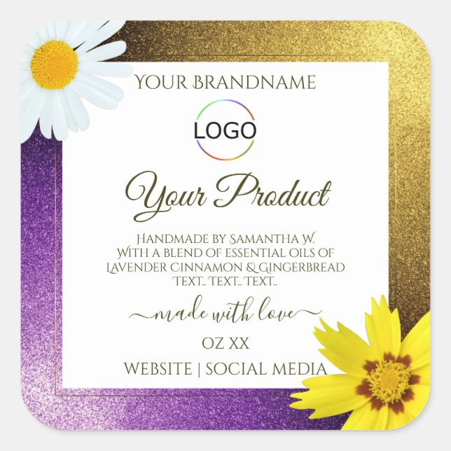 Gold Purple Metallic White Product Labels Add Logo (Front)