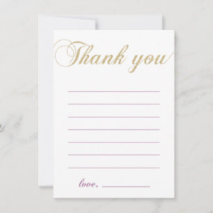 Gold & Purple Modern Girl Party Thank You Note Card
