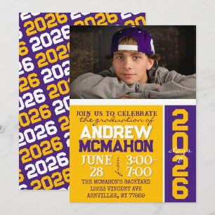 Gold & Purple Modern Graduation Photo Invitation