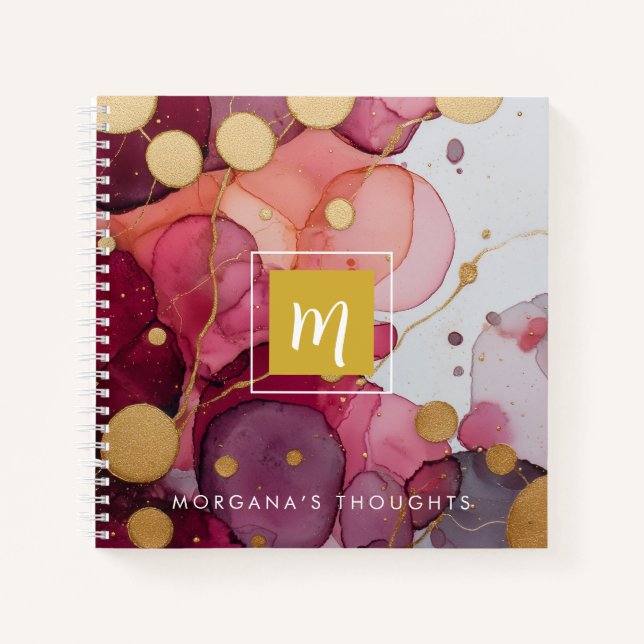 Gold Purple Monogram Square Notebook (Front)