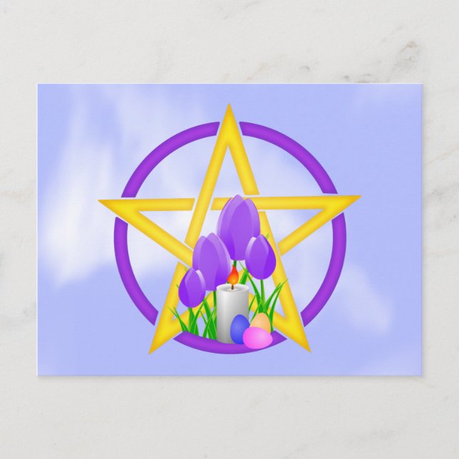Gold & Purple Ostara Pentagram with Tulips Postcard (Front)