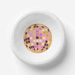 Gold Purple Retro Modern Disco Ball Paper Plate
