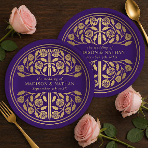 Gold Purple Royal Mediaeval Sword Wedding  Paper Plate