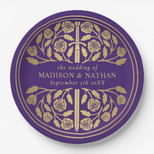 Gold Purple Royal Medieval Sword Wedding  Paper Plate