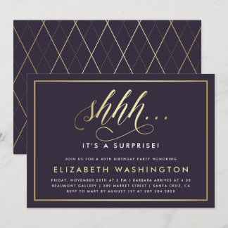 Gold & Purple Surprise Birthday Party Invitation