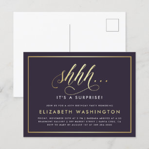 Gold & Purple Surprise Birthday Party Invitation Postcard