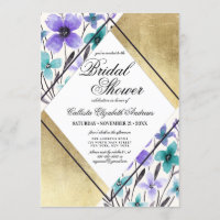 Gold Purple Teal Flower Watercolor Bridal Shower