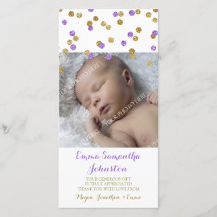 Gold Purple  Thank You Baby Shower Photo Cards