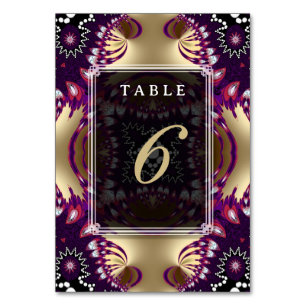 Gold Purple Tribal Wedding Menu+Table Number Card
