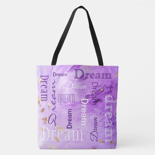 Gold Purple Typography Script Watercolor Tote Bag (Front)