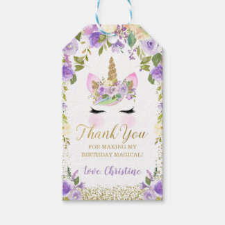 Gold Purple Unicorn Birthday Favour Gift Tags