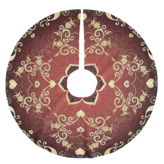 Gold-Purple Valentine Round Frame Brushed Polyester Tree Skirt (Front)
