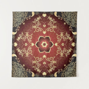Gold-Purple Valentine Round Frame Tapestry