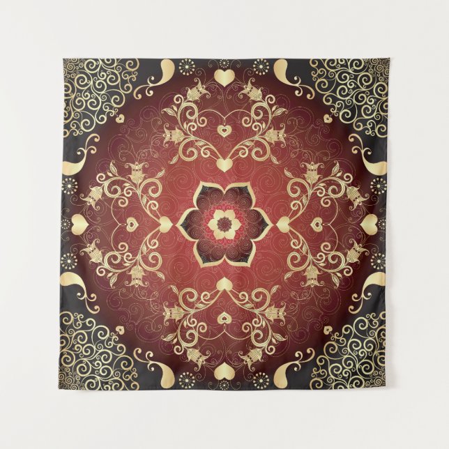 Gold-Purple Valentine Round Frame Tapestry (Front)