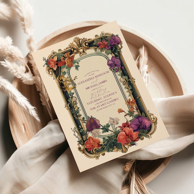 Gold Purple Vintage Floral Wedding Invitation (Creator Uploaded)
