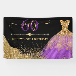 Gold & Purple Watercolor dress Birthday Banner