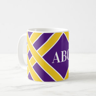 Gold/purple/white bands,stripes, customise initial coffee mug