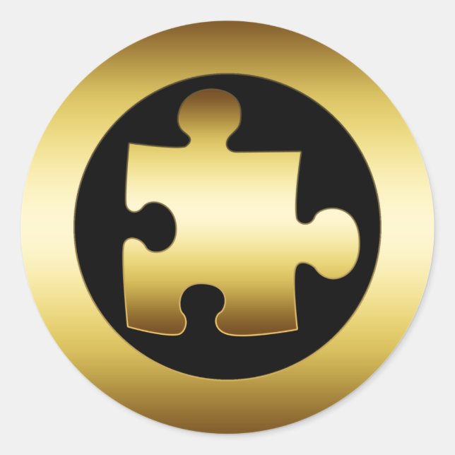 GOLD PUZZLE PIECE CLASSIC ROUND STICKER (Front)