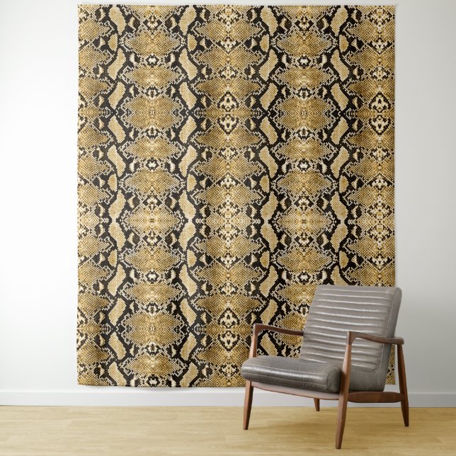 Gold Python Snakeskin Backdrop Tapestry (In Situ)