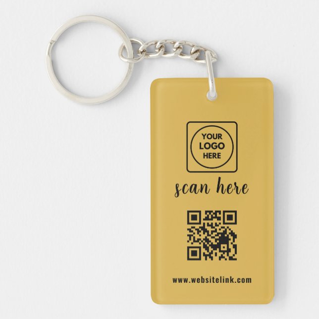 Gold QR Code Business Logo Promo Keychains (Front)