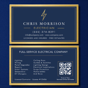 Gold QR Code Electrician Electrical Contractor  Business Card