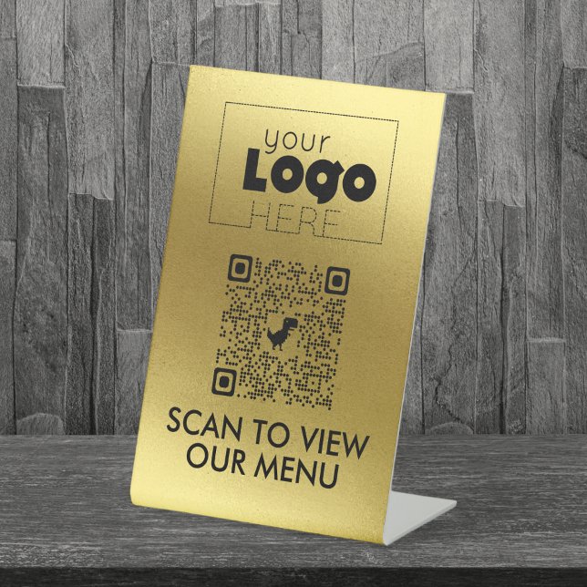 Gold QR Code No Contact Scan for Menu Table Signs (Creator Uploaded)