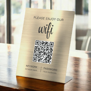 Gold QR Code Please Enjoy Our Wifi Pedestal Sign