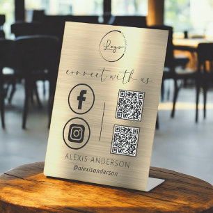 Gold QR Connect With Us Business Logo Social Media Pedestal Sign