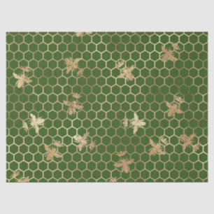 Gold Queen Bees and Honeycomb on Green Decoupage Tissue Paper