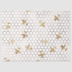 Gold Queen Bees and Honeycomb on White Decoupage Tissue Paper