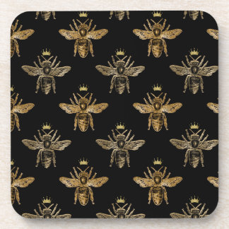 Gold Queen Bees on Black Coaster